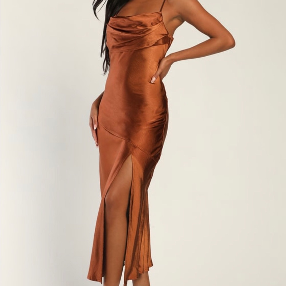 Radiant Aura Bronze Satin Maxi Dress